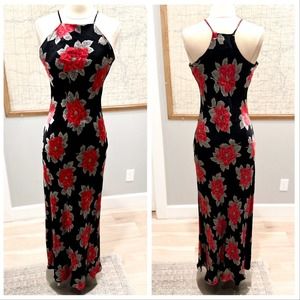 Vintage 90s floral slip dress women's size 6 Black and Red